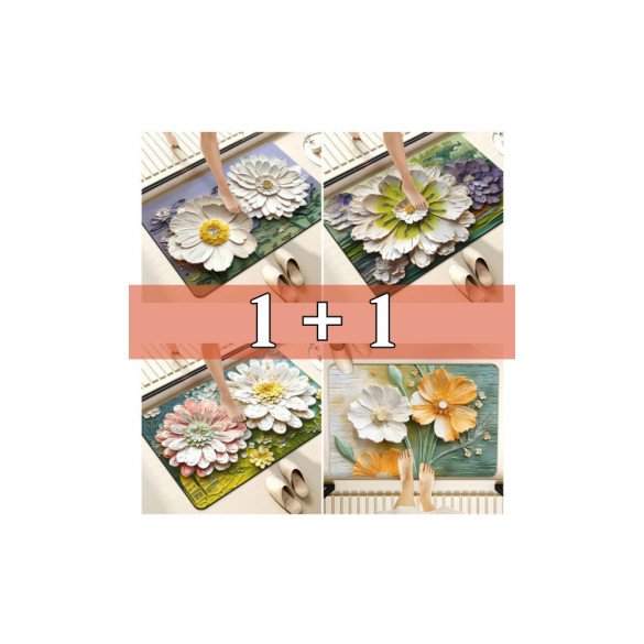 (1+1) 3D 규조토 플로랄 발매트 / 빨아쓰는 발매트 주방 욕실 발매트 